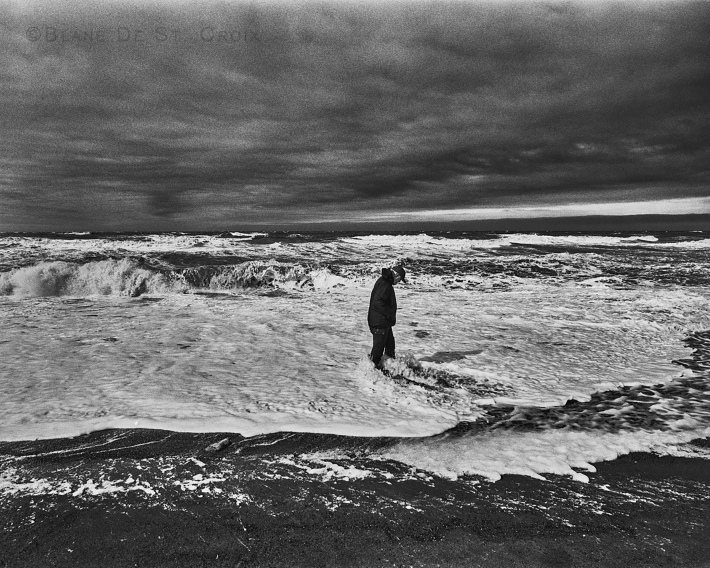 Artist at Arctic Ocean after severe storm Utqiagvik, AK, photo Paul DeLuna