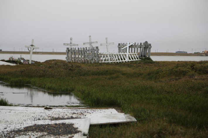 Flooded graveyard due to melting permafrost, Utqiagvik, AK